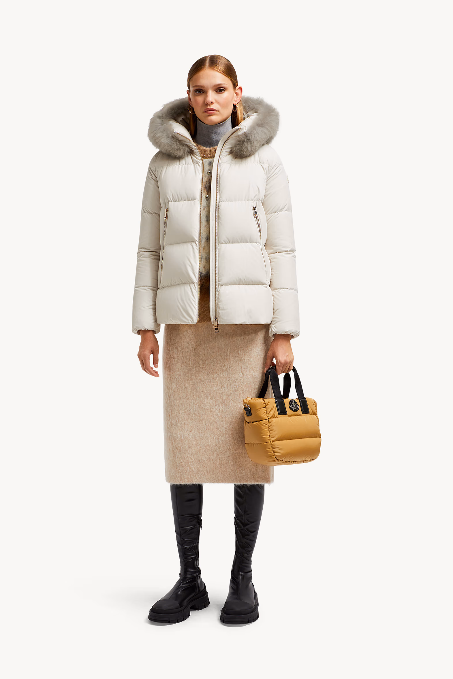 Laichefur Hooded Shearling-Trimmed Short Down Jacket Women White Moncler 0